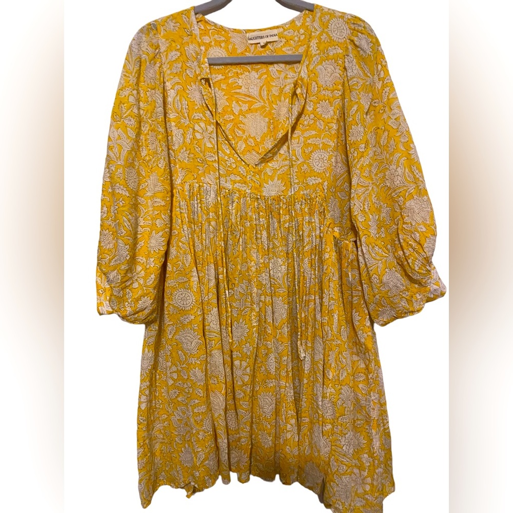 Daughters of India Yellow Floral Midi Dress